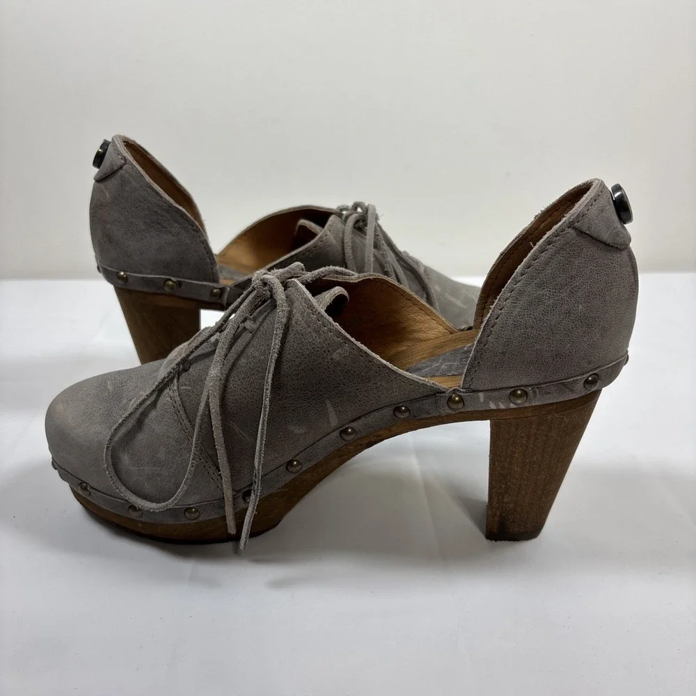 Sanita Womens Theodora Gray Leather Lace Up Studded Distressed Shoes Sz 39 Retro